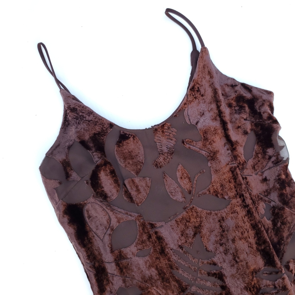 Vintage Brown Burnout Sleeveless Midi Dress